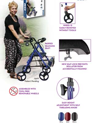 D-Lite, Aluminum Rollator, 8" Casters with Loop Locks